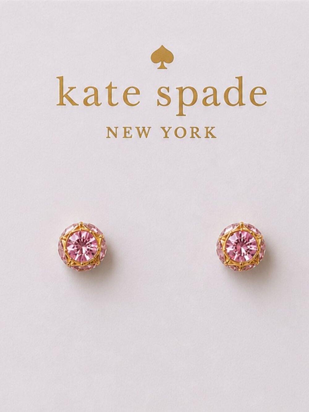Kate Spade Pink Crystal Stud Earrings Gold Tone Round Halo Rhinestone Earrings